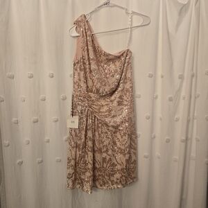 Sho Elegant Sequin One-Shoulder Dress In A Peachy Color Size 8 Nwt
